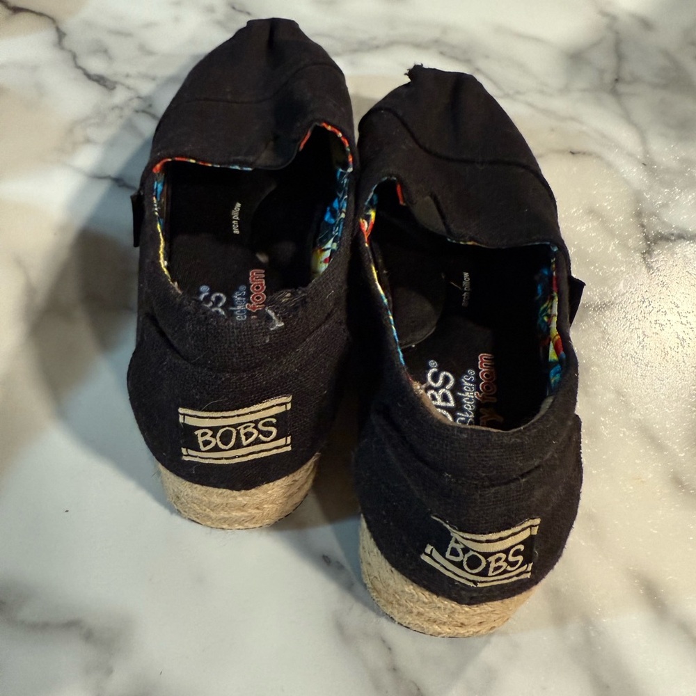 Skechers BOBS Black Canvas Slip-On Espadrilles 3x30
